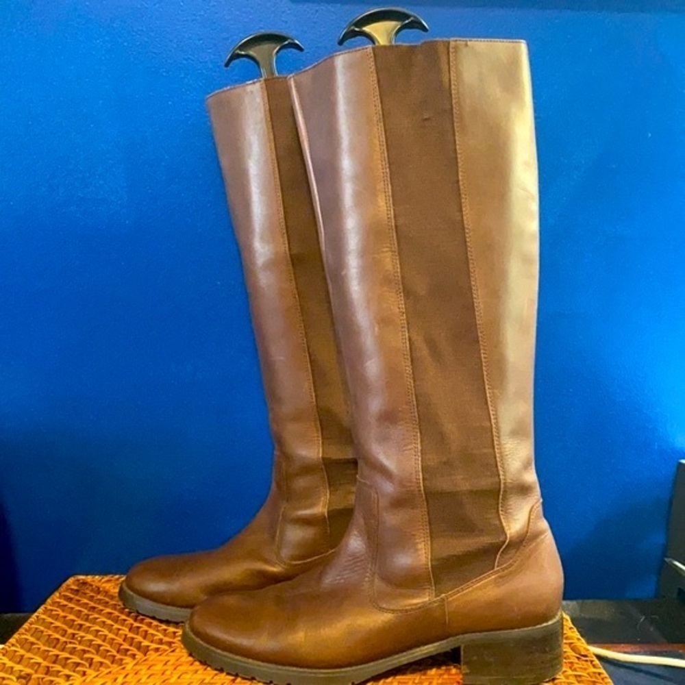 Women’s Brown Leather Donald J Pliner Buriel Pull Up Equestrian Riding Boots